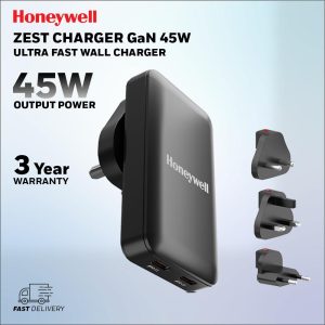 Honeywell 45W GAN Zest Ultrafast Dual Type-C Multi-Plug Ultra Thin Wall Charger