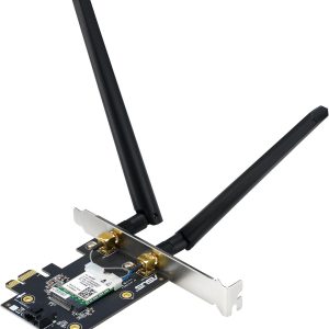ASUS PCE-BE6500 Wi-Fi 7 PCI-E Adapter with 2 external antennas. Supporting 6GHz band, 4096-QAM, Bluetooth 5.4, WPA3 network security