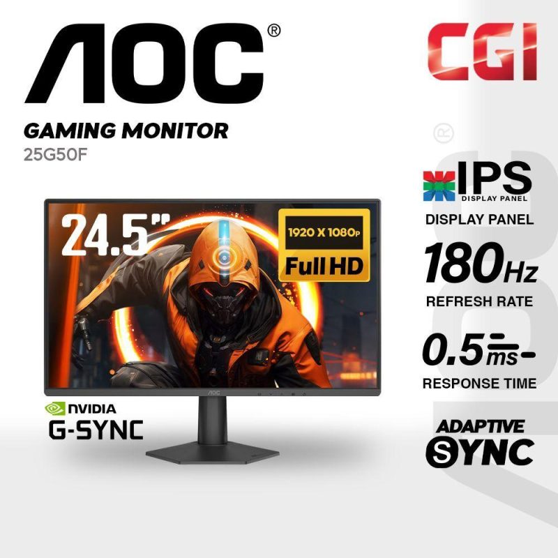 AOC 24.5" 25G50F IPS FHD HDR10 Adaptive Sync G-Sync 180Hz 0.5ms Gaming Monitor