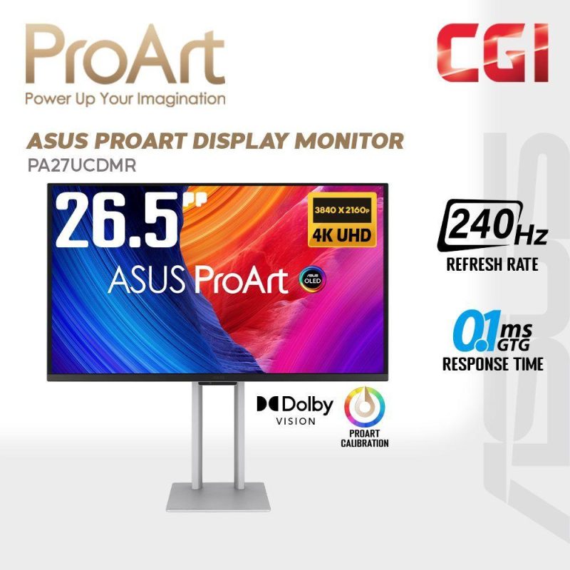 Asus 27" Proart PA27UCDMR QD-0LED 4K UHD HDR10 99% DCI-P3, ΔE < 1 Thunderbolt 4 PD96W Ergonomic Professional Monitor