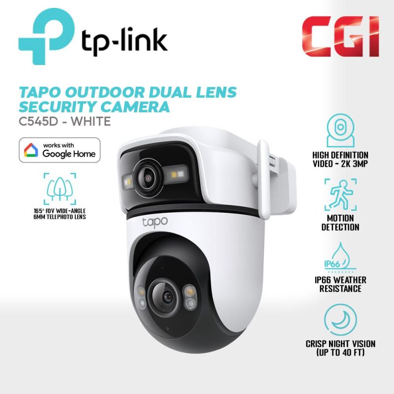 TP-Link Tapo C545D Outdoor 2K 3MP Dual Lens 165° Pan/Tilt Smart Tracking IP66 Security Camera