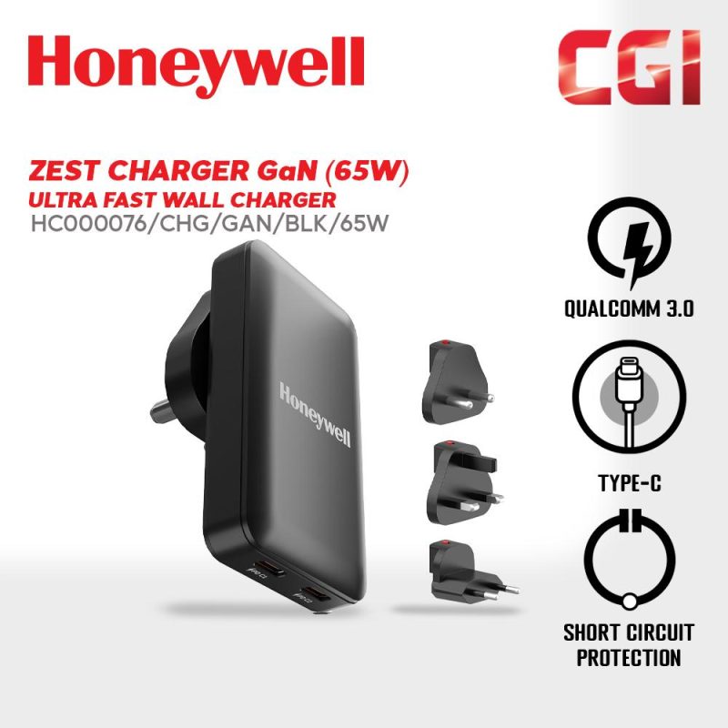 Honeywell 65W GAN Zest Ultrafast Dual Type-C Multi-Plug Ultra Thin Wall Charger