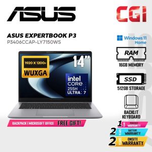 99b45c7245576b55e09543e19cc7237b.jpeg Asus 14" ExpertBook P3 P3406CCAP Laptop Ultra 7 255H 16GB 512GB WUXGA W11H 2Y Onsite with Office - P3406CCAP-LY7150WS