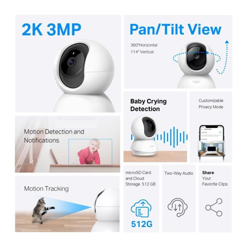 TP-Link Tapo C210 | C211 2K 3MP Home Security Wi-Fi Camera 360° Pan Tilt Night Vision Two-Way Audio
