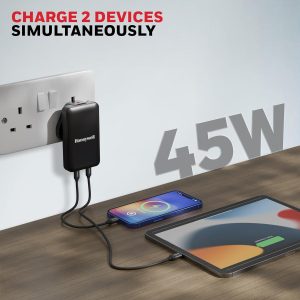 Honeywell 45W GAN Zest Ultrafast Dual Type-C Multi-Plug Ultra Thin Wall Charger