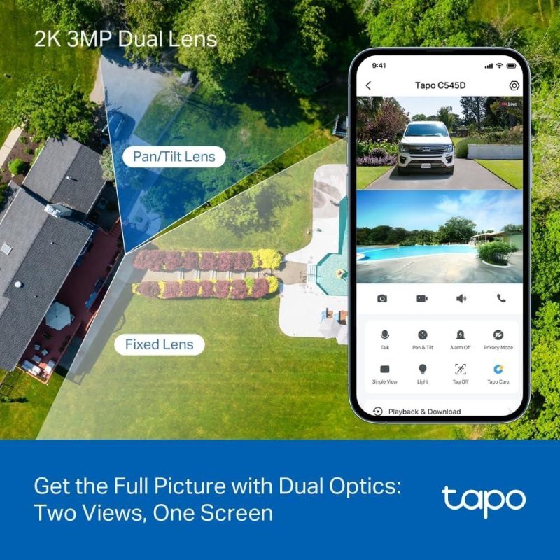 TP-Link Tapo C545D Outdoor 2K 3MP Dual Lens 165° Pan/Tilt Smart Tracking IP66 Security Camera