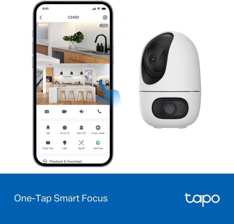 TP-Link Tapo C245D 2K 3MP Dual Lens Pan/Tilt Wide Angle Smart Dual Ai Detection Security Camera