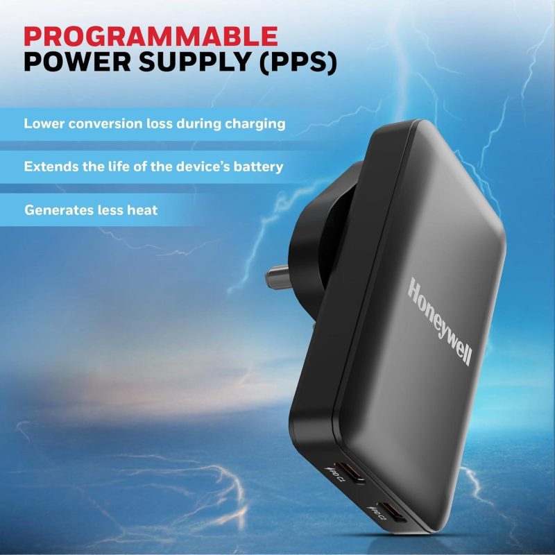 Honeywell 65W GAN Zest Ultrafast Dual Type-C Multi-Plug Ultra Thin Wall Charger