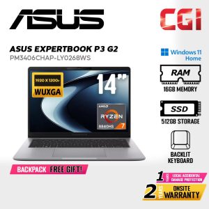 Asus 14" ExpertBook P3 G2 Laptop R7 8840HS 16GB 512GB WUXGA IPS W11Home 2Y Onsite with Office - PM3406CHAP-LY0268WS