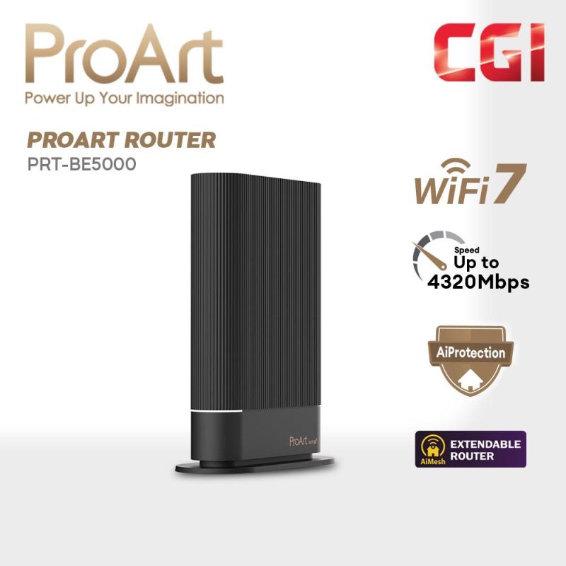 PREORDER [Creator-First Networking] Asus ProArt Router PRT-BE5000 Dual Band WiFi 7 5000Mbps AiMesh Extendable Router