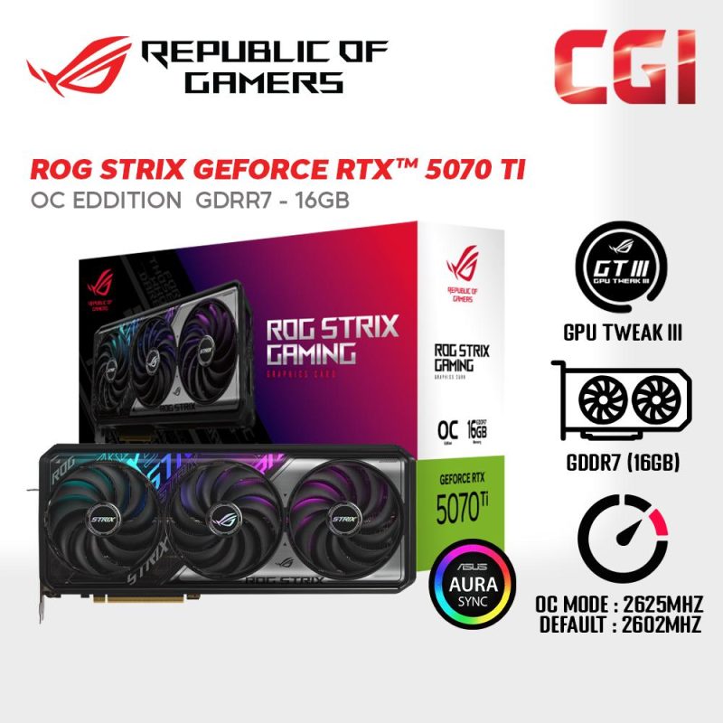 Asus ROG Strix GeForce RTX™ 5070 Ti 16GB GDDR7 OC Edition Graphic Card - ROG-STRIX-RTX5070TI-O16G