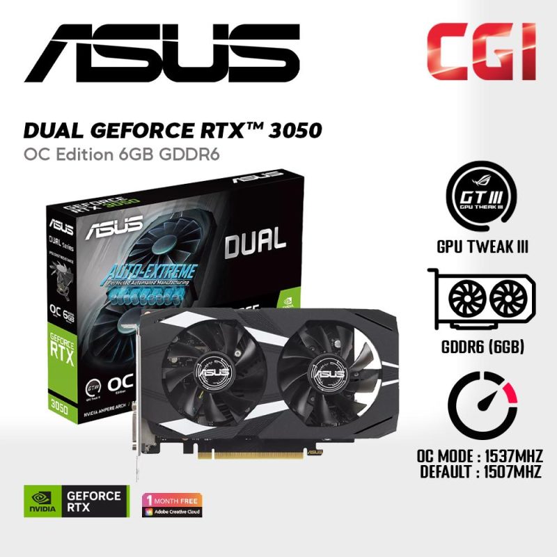 Asus Dual GeForce RTX™ 3050 6GB GDDR6 OC Edition Graphic Card -DUAL-RTX3050-O6G