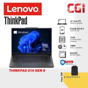Lenovo 14" ThinkPad E14 Gen 8 Laptop Ultra 5 325 16GB 512GB Win11Pro 3Y Premier Support CoPilot+ PC